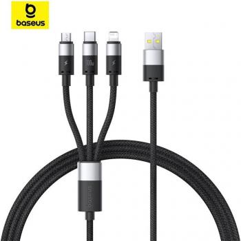 Cable de carga rápida Baseus StarSpeed 3 en 1 de 100W, USB-A a M+L+C, compatible con iPhone, Xiaomi, Samsung, portátil y tablet