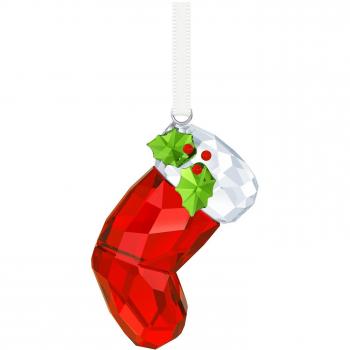 Swarovski calcetín de Papá Noel Adorno, Rojo, Verde, Cristal Transparente