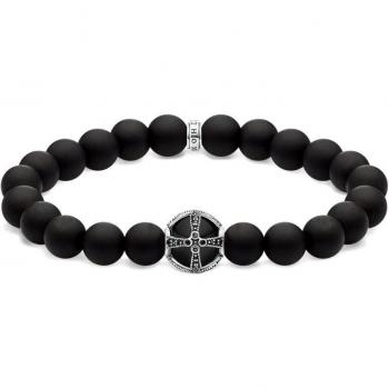 Pulsera de plata con cruz negra para hombre