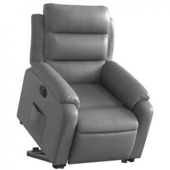 Sillón reclinable elevable eléctrico de cuero sintético gris