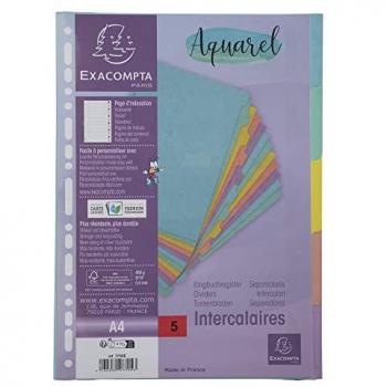 Separadores A4 Exacompta 400g con 5 Pestañas Neutras y Página de Índice, Pack de 25 Unidades, Certificado FSC
