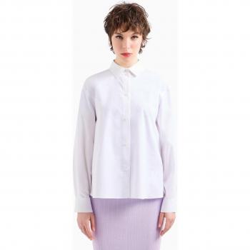 Armani Exchange Women's Long Sleeve White Shirt with Embroidered Logo