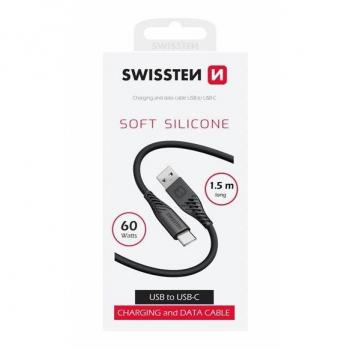 Cable de silicona USB C 1,5m Carga rápida 60W Enchufe USB Negro