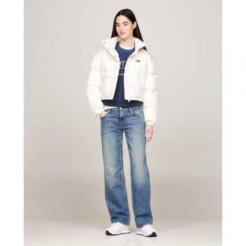 Tommy Jeans Women's Alaska Padded Down Jacket with Graphic Logo, Eco-Friendly Recycled Polyester, Size XS, White