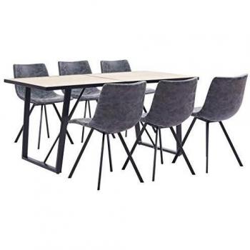 vidaXL Juego de Comedor 7 Piezas Cuero Sintético Mobiliario Decoración Interior Casa Hogar Robusto Duradero Resistente Funcional Práctico Útil Negro