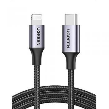 Cable USB-C a Lightning trenzado MFi 1m negro y plata