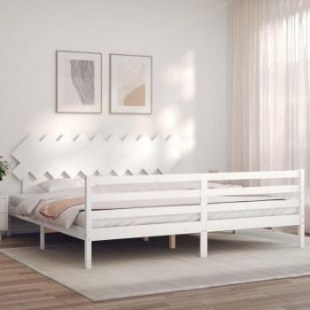 Cama de madera maciza con cabecero blanco 200x200 cm