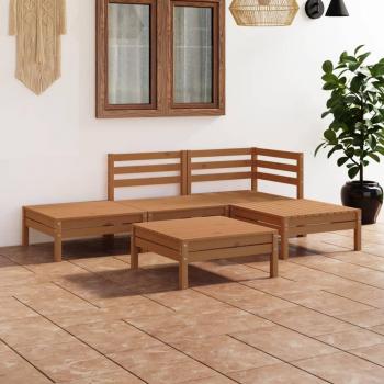 Juego de Muebles de Jardín de Madera Maciza Pino Marrón Miel 5 Piezas