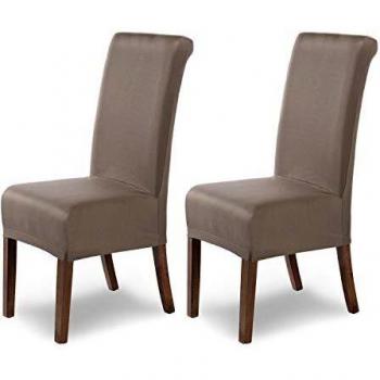 SCHEFFLER-Home Fundas Sillas de Comedor Elásticas Marie – Set de 2 Elegantes Fundas Sillas Ajustables – Fundas para Sillas hidrófugo con Banda Elástica, Topo