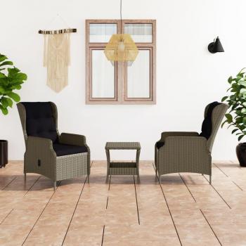 3-Piece Brown Poly Rattan Garden Lounge Set with Cushions