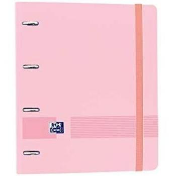 Oxford, Archivador 4 Anillas A4+ Plástico Polyfoam con Goma. Incluye Recambio Cuadrícula 5x5 con 5 Banda Color. Color Rosa Chicle