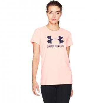 Under Armour Sportstyle tripulación de manga corta de la mujer, mujer, color Cape Coral/Light Heather, tamaño S