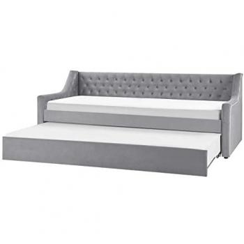 Cama Nido de Terciopelo Gris Claro 90 x 200 cm con Somier y Botones Montargis