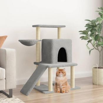 Rascador para gatos con postes de sisal gris claro 96.5 cm