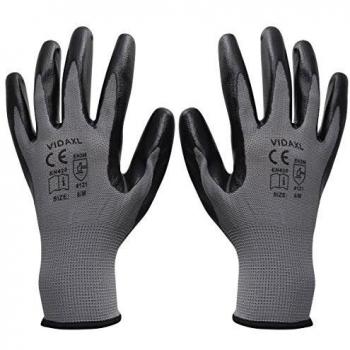 vidaXL Guantes de Trabajo de Material Nitrilo 24 Pares Gris y Negro Talla 8/M