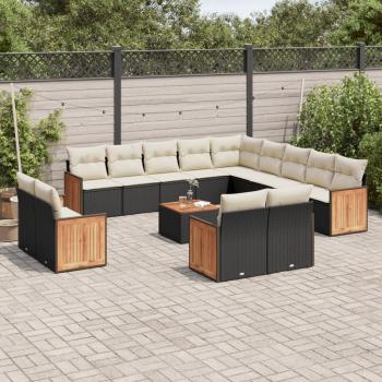 14-Piece Black Poly Rattan Garden Sofa Set with Cushions