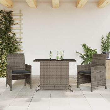 3-Piece Grey Poly Rattan Bistro Set with Cushions