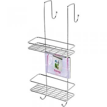 Estante Rectangular de Baño con 2 Estantes y Gancho para Ducha en Cromo Pulido