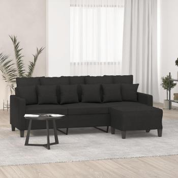 Sofá de 3 plazas con reposapiés negro 180 cm en tela vidaXL