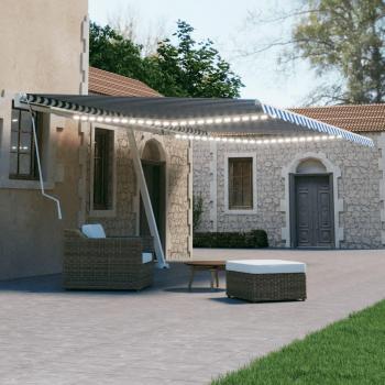 Toldo retráctil manual con luz LED 600x300 cm azul y blanco