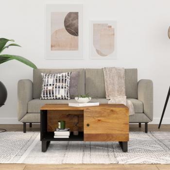 Mesa de centro de madera maciza de mango y contrachapada 80x50x40 cm, color madera clara, marrón y multicolor, ideal para salón o comedor como mesita auxiliar o mesa de café