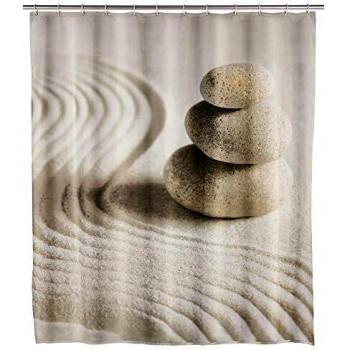 WENKO 20968100 Cortina de ducha Sand and Stone - tejido textil de alta calidad, lavable, Poliéster, Multicolor