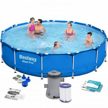 Piscina Desmontable Tubular Bestway Steel Pro 396x84 cm con Depuradora Cartucho 2.006 L/H