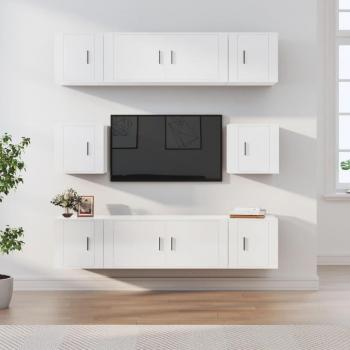 Conjunto de muebles de TV 8 piezas en madera contrachapada blanca brillante