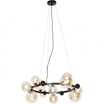 Lámpara colgante Art Deco negra con cristal ámbar y 12 luces - David