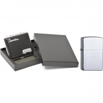 MM 15613 VW Samba Bus cigarrillo funda regalo Set Plus Zippo Cromo Cepillado, color negro