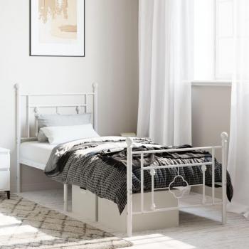 Cama individual de metal blanca con cabecero y pie de cama, dimensiones 75x190 cm