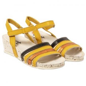 Sandalias de Piel I Imagine para Mujer, color Multi Yellow, altura de cuña 4,5 cm, cierre con Velcro, estilo Casual