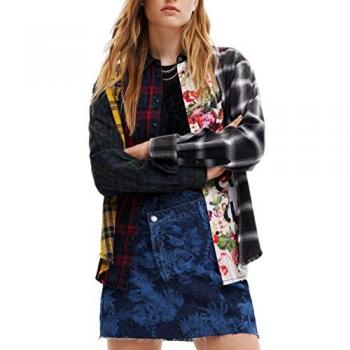 Desigual Jane Women's Multicolor Long Sleeve Shirt with Italian Collar and Contrast Details
