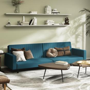 Sofá Cama 2 Plazas Terciopelo Azul Cómodo y Estructura Sólida