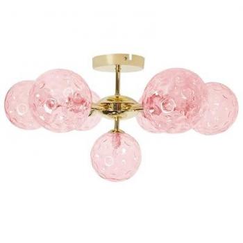 Lámpara de Techo Moderna de Vidrio 7 Luces Redonda Metálica Rosa y Oro Anadyr