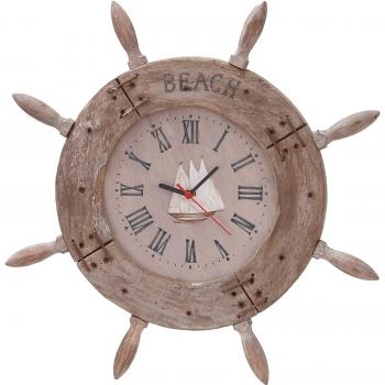 Deco 79 Reloj de Rueda de barco, madera Nautical Decor Marítimo, 20-Inch