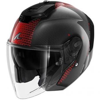 Shark RS Jet Carbon Ikonik Casco Jet - Negro Rojo, Casco Jet  RS Carbon Ikonik Carbono-Rojo Cromado, Casco Moto Jet RS JET CARBON IKONIK Red Chrome DRU, S