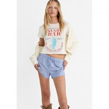 Royal Blue Striped Linen Blend Flowing Shorts XS