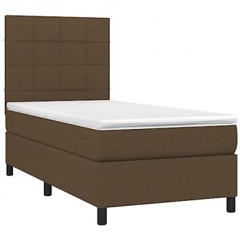 Cama Box Spring con Colchón y Luces LED, Tela Marrón Oscuro, 90x190cm