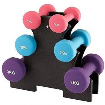 Albott Pesas Mancuernas de Neopreno Pesas Gimnasio en Casa, Juego Mancuernas con Soporte - 2 x 1 kg, 2 x 2 kg, 2 x 3 kg, Mancuernas para Gimnasio y Entrenamiento