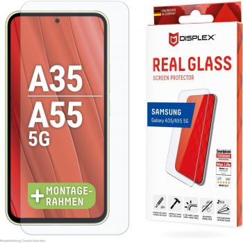 Protector de Pantalla de Vidrio Templado DISPLEX Real Glass para Samsung Galaxy A35/A55 5G - Resistente a Rayones, Golpes y Suciedad - Instalación Fácil