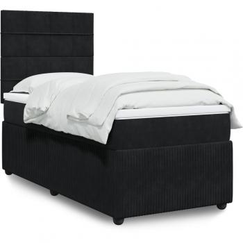Cama Boxspring con Colchón de Terciopelo Negro 90x200 cm