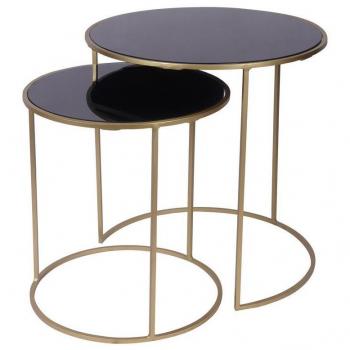 Miliboo - Set de 2 mesas nido auxiliares de cristal tintado negro y metal dorado Jane