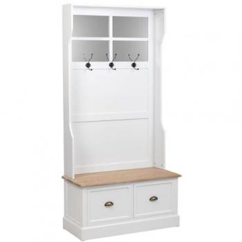 Recibidor Perchero de Madera con 2 Cajones Blanco y Marrón, Aleación de Zinc, Dimensiones 39 x 184 x 92 cm