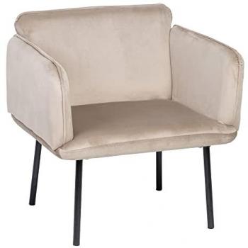 Sillón Tejido Sintético Beige con Estructura de Metal y Tapizado de Terciopelo, Dimensiones 76x64x77 cm