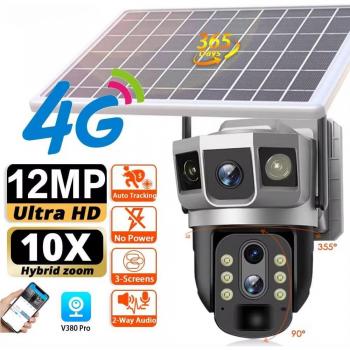 Cámara IP Solar 4G 12MP 6K CCTV con Zoom Digital 10X, Impermeable, Detección de Movimiento PIR y Visión Nocturna V380