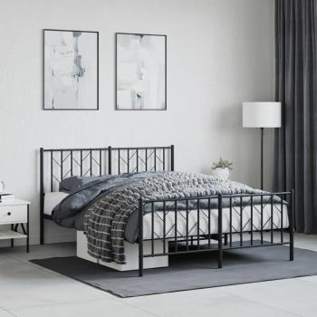 Cama de metal negro con cabecero y pie de cama 135x190 cm