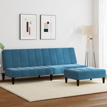 Sofá cama de 2 plazas con reposapiés de terciopelo azul Vidaxl Azul