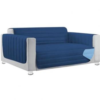 Funda Sofá 4 Plazas Doble Cara Acolchada Suave Elegante Azul