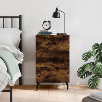 Mesita de noche de madera de ingeniería 40x40x66 cm en color blanco brillante, negro y roble ahumado, ideal para dormitorio, salón y estudio como mesa auxiliar